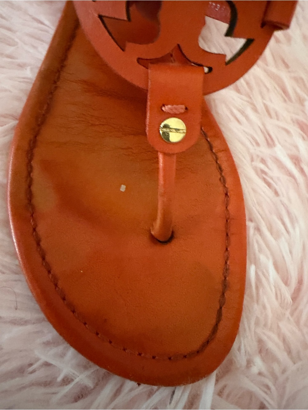 Tory Burch Orange Leather Logo Thong Sandals - Picture 3 of 9